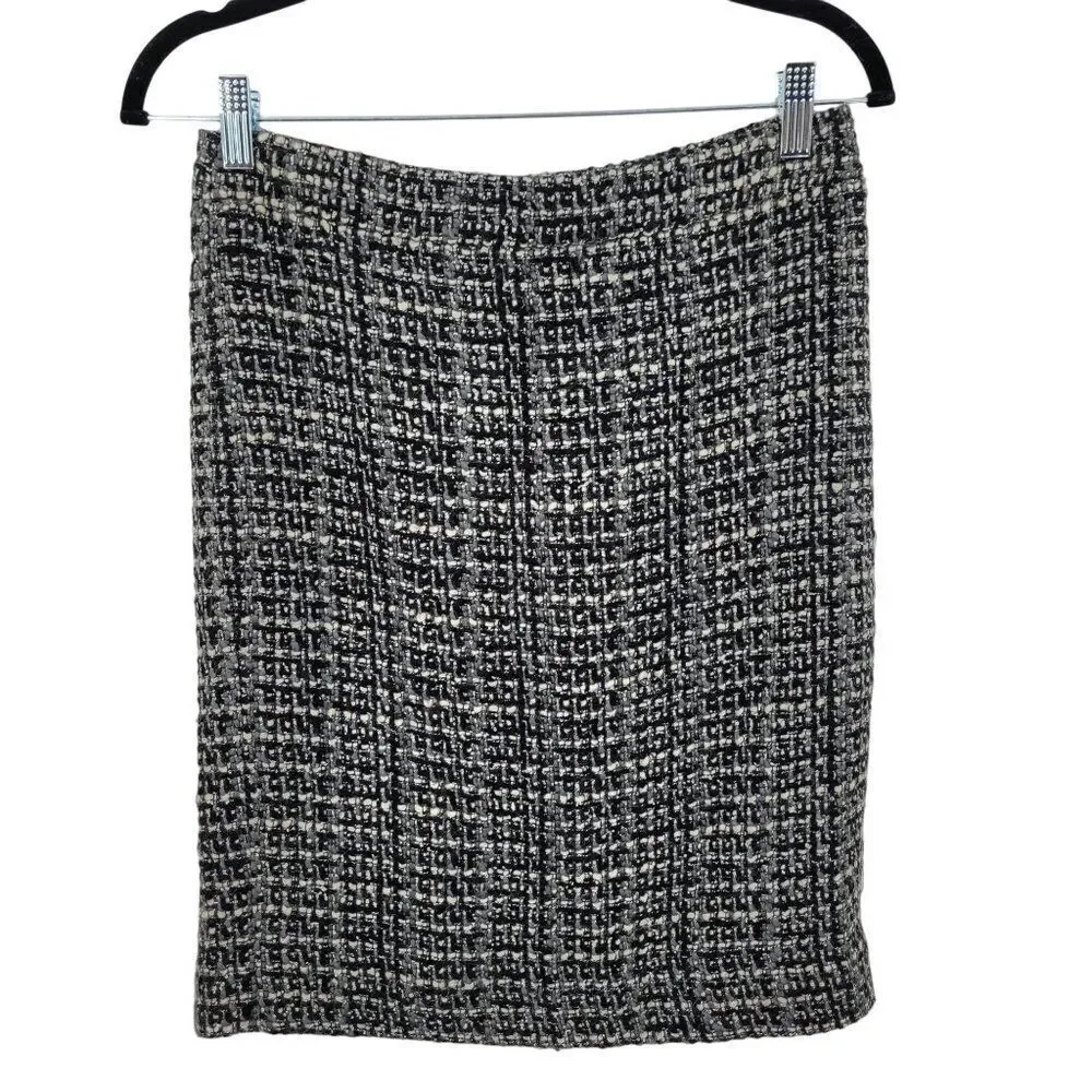 J. Crew Wool Tweed The Pencil Skirt‎ 0 Gray Black Twee Plaid Academia Career